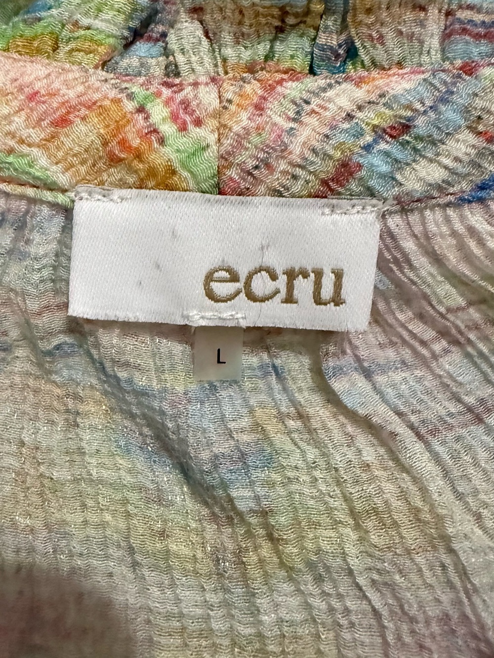 ecru Multicolor Pastel Ruffle Button Blouse - Picture 3 of 6
